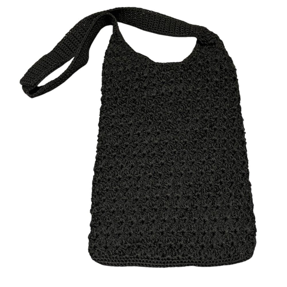 Black Knit Purse Shoulder Bag‎ Hippie Neutral Bohemian Casual Comfy Lightweight